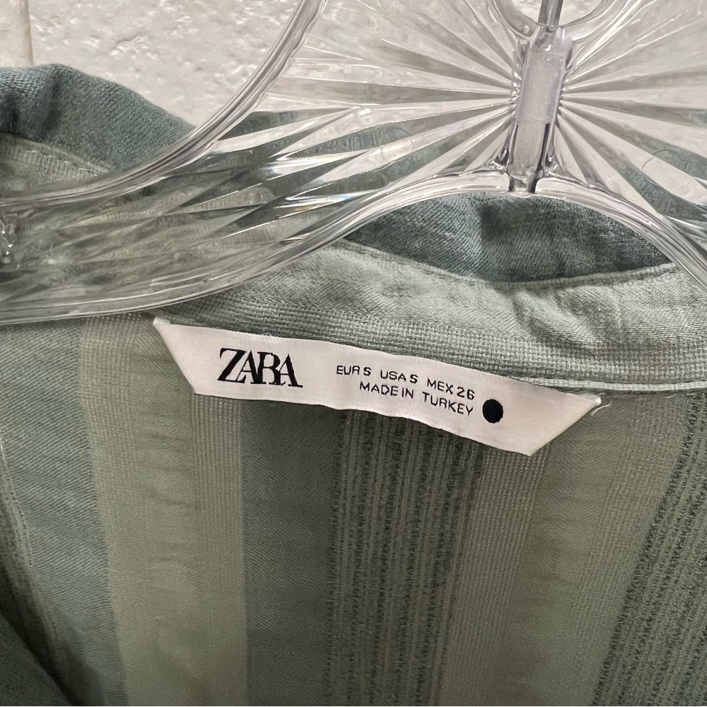Zara women’s button up wrap dress size S green striped - Picture 10 of 11